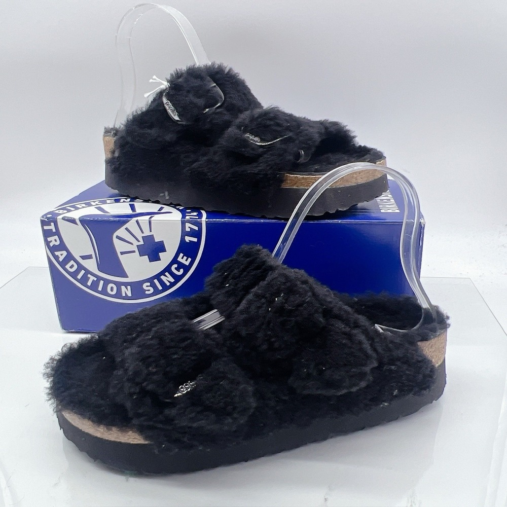 Birkenstock Arizona Big Buckle Shearling Teddy Black Platform Sandal EU 40 Women